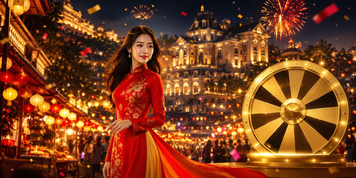 Người dùng tại Đà Lạt trong trang phục áo dài tham gia bốc thăm may mắn và nhận thưởng trực tuyến